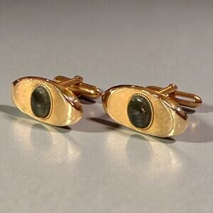 Vintage Swank Cufflinks Mens Gold Tone Gemstone Eye Ball Oval Bullet Back MCM